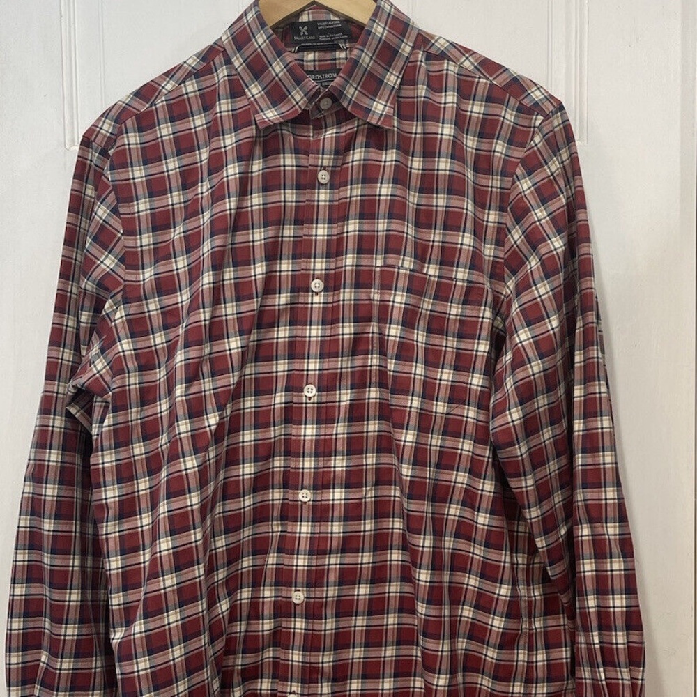 Nordstrom Men’s Shop Smart Care Regular Fit Red Plaid Button Down Large